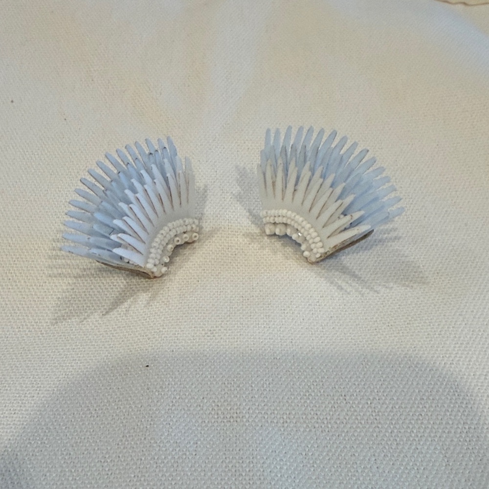 Elegant White and Gray Fan Earrings